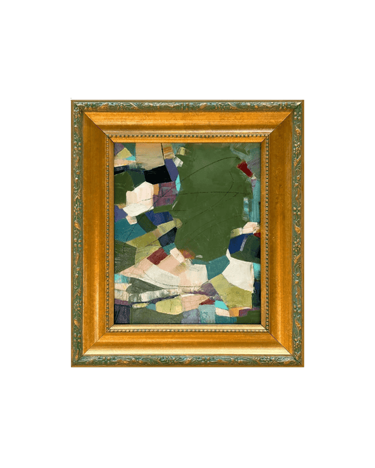 Contemporary Green "Waterfall" Abstract in Vintage Frame